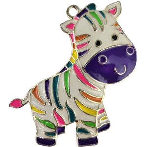 Zebra Pendant Metal Enamel White Pink‎ Purple 1.75in Tall